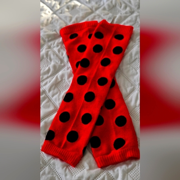 🌟Ladybug Print Red and Black Polka Dot Leg Warmers / Socks🌟 - Picture 1 of 4
